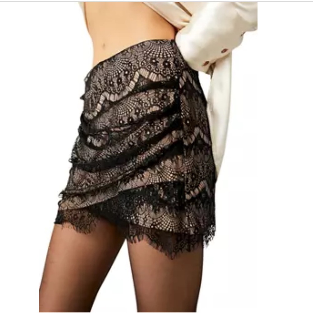 Free People Zoey Lace Mini Skirt, 0